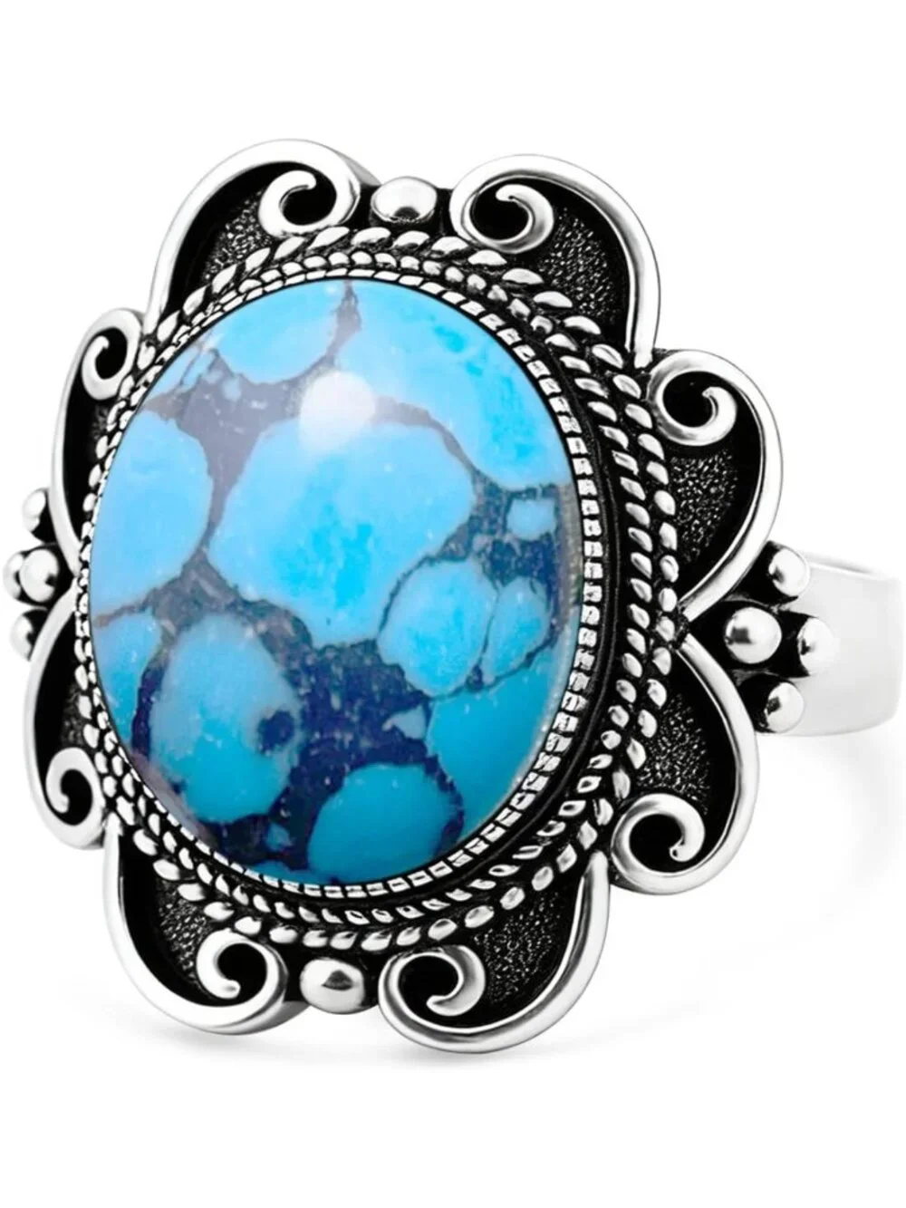 Bohemian Chunky Ring with Natural Stone, Vintage 925 Sterling Silver, Oval